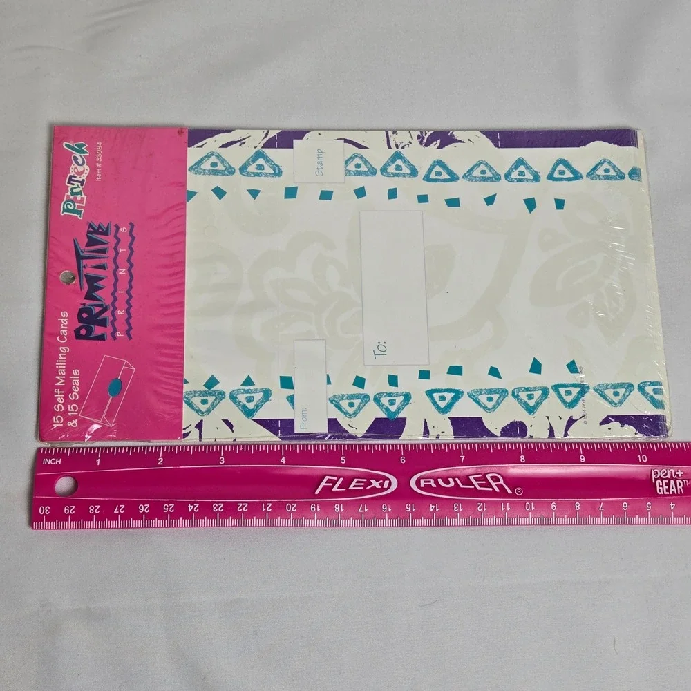 Pentech Primitive Prints Self Mailing Cards & Seals, 15 Count, 33084, Vtg‎ New